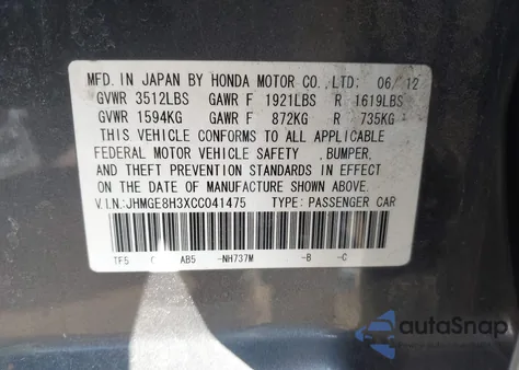 2012 Honda Fit from USA, damaged, VIN JHMGE8H3XCC041475